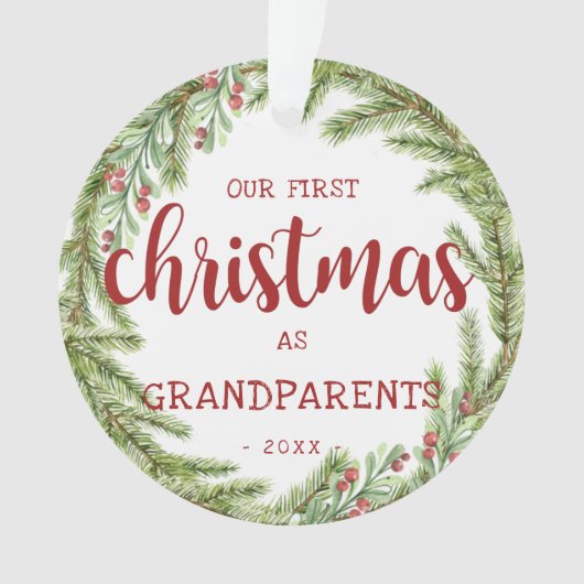 私たちの初めてのクリスマス祖父母Pine写真 オーナメント (正面)