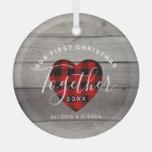 私たちの初めてのクリスマス素朴パーソナライズされた ガラスオーナメント (正面)