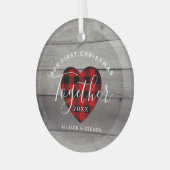 私たちの初めてのクリスマス素朴パーソナライズされた ガラスオーナメント (正面左)