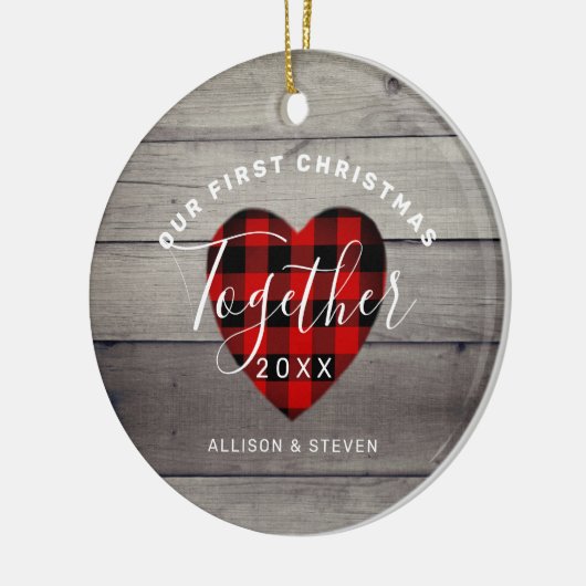 私たちの初めてのクリスマス素朴パーソナライズされた セラミックオーナメント (左)