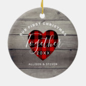 私たちの初めてのクリスマス素朴パーソナライズされた セラミックオーナメント (裏面)