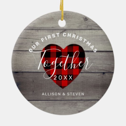 私たちの初めてのクリスマス素朴パーソナライズされた セラミックオーナメント (裏面)