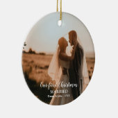 私たちの初めてのクリスマス結婚したのスクリプエレガントト写真 セラミックオーナメント (右)