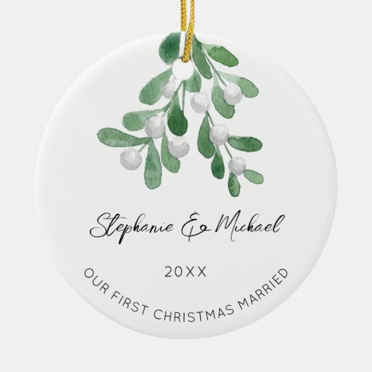 私たちの初めてのクリスマス結婚したのミスタントー写真 セラミックオーナメント (正面)
