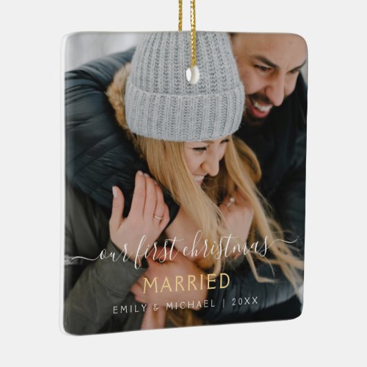 私たちの初めてのクリスマス結婚したの手書き写真 セラミックオーナメント (右)