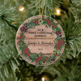 私たちの初めてのクリスマス結婚したは一緒に木の果実 セラミックオーナメント