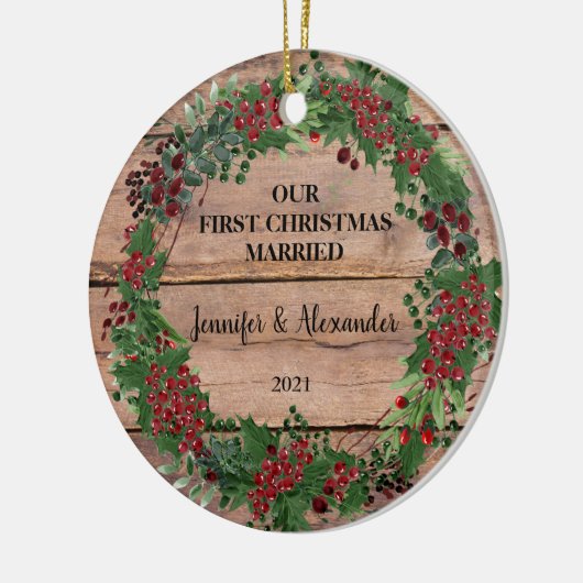 私たちの初めてのクリスマス結婚したは一緒に木の果実 セラミックオーナメント (左)