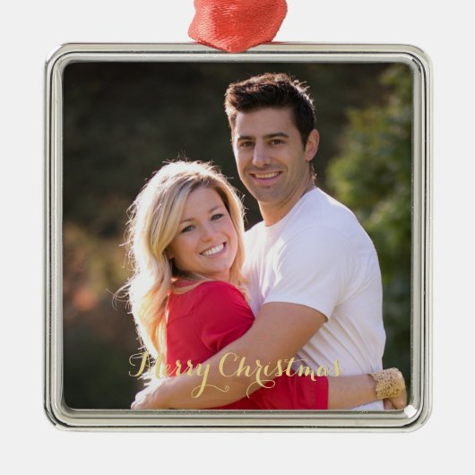 私たちの初めてのクリスマス結婚したエレガント金ゴールド文字1st メタルオーナメント (正面)