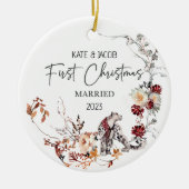 私たちの初めてのクリスマス結婚したオーナメントと名前 セラミックオーナメント (正面)
