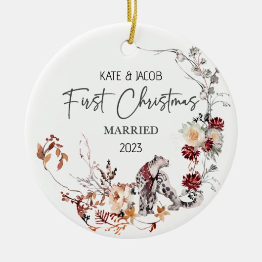 私たちの初めてのクリスマス結婚したオーナメントと名前 セラミックオーナメント (正面)