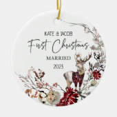 私たちの初めてのクリスマス結婚したオーナメントシカ セラミックオーナメント (正面)