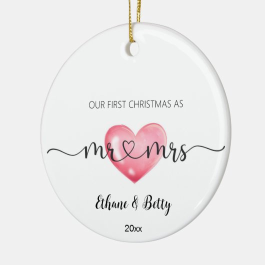 私たちの初めてのクリスマス結婚したオーナメントミスター&ミセスハート セラミックオーナメント (左)