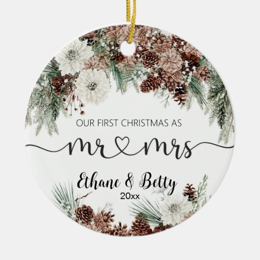 私たちの初めてのクリスマス結婚したオーナメント セラミックオーナメント (正面)