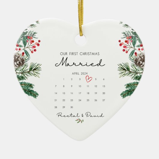 私たちの初めてのクリスマス結婚したオーナメント セラミックオーナメント (正面)