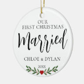 私たちの初めてのクリスマス結婚したカスタム写真 セラミックオーナメント (左)