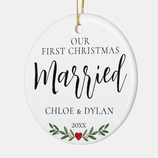 私たちの初めてのクリスマス結婚したカスタム写真 セラミックオーナメント (左)