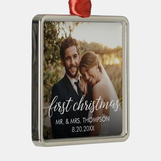 私たちの初めてのクリスマス結婚したカスタム写真 メタルオーナメント (右)