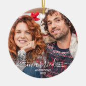 私たちの初めてのクリスマス結婚したカスタム2写真 セラミックオーナメント (正面)