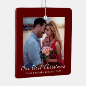私たちの初めてのクリスマス結婚したカップル写真 セラミックオーナメント (右)