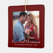 私たちの初めてのクリスマス結婚したカップル写真 セラミックオーナメント (左)