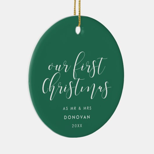 私たちの初めてのクリスマス結婚したグエレガントリーン セラミックオーナメント (右)