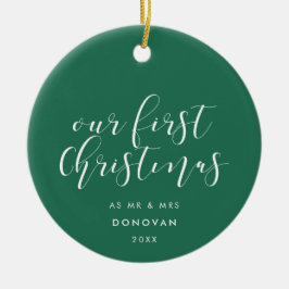 私たちの初めてのクリスマス結婚したグエレガントリーン セラミックオーナメント