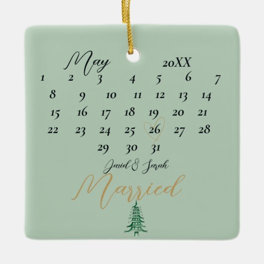 私たちの初めてのクリスマス結婚したグリーンパゴダツリー セラミックオーナメント (正面)