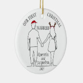 私たちの初めてのクリスマス結婚したサンタハット&〔雄ジカの〕枝角 セラミックオーナメント (右)