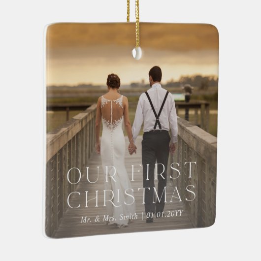 私たちの初めてのクリスマス結婚したシック写真 セラミックオーナメント (右)