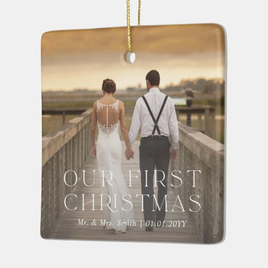 私たちの初めてのクリスマス結婚したシック写真 セラミックオーナメント (左)