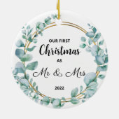 私たちの初めてのクリスマス結婚したスメリーセラミックオーナメント セラミックオーナメント (裏面)