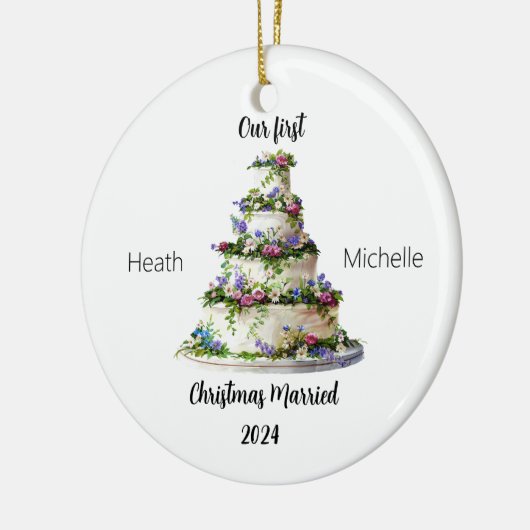私たちの初めてのクリスマス結婚したパーソナライズされたオーナメント セラミックオーナメント (左)