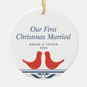 私たちの初めてのクリスマス結婚したパーソナライズされたドブ セラミックオーナメント (正面)