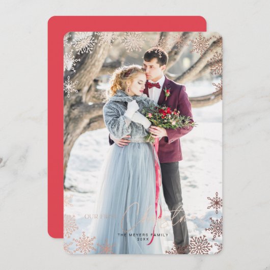 私たちの初めてのクリスマス結婚したフォトホリデーカード 招待状 (正面/裏面)
