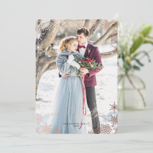 私たちの初めてのクリスマス結婚したフォトホリデーカード 招待状 (スタンド正面)