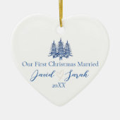 私たちの初めてのクリスマス結婚したブルーパゴダツリー セラミックオーナメント (正面)