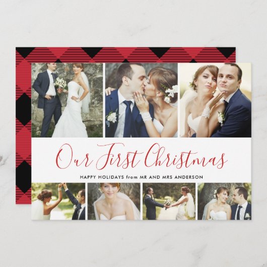 私たちの初めてのクリスマス結婚したホリデー7フォトコラージュ シーズンカード (正面/裏面)