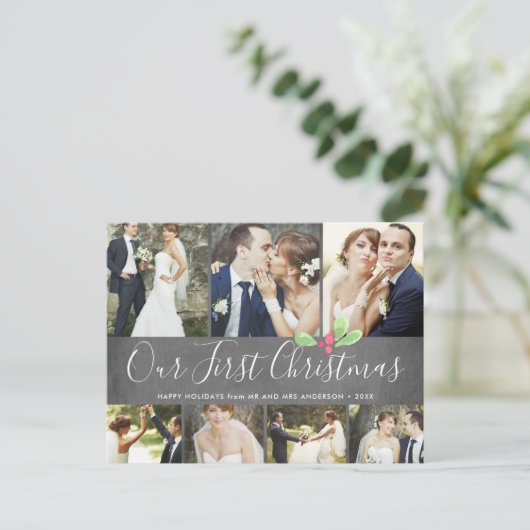 私たちの初めてのクリスマス結婚したホリデー7フォトコラージュ シーズンポストカード (スタンド正面)