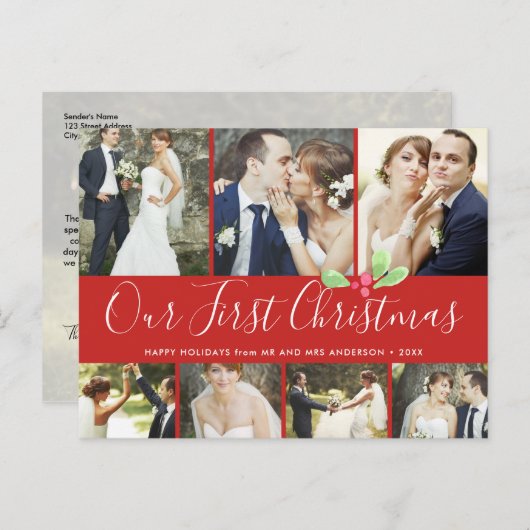 私たちの初めてのクリスマス結婚したホリデー7フォトコラージュ ポストカード (正面/裏面)