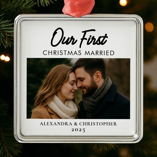 私たちの初めてのクリスマス結婚したミニマルモダン メタルオーナメント