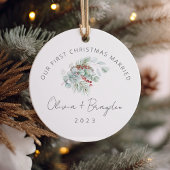 私たちの初めてのクリスマス結婚したユーカリ写真 セラミックオーナメント