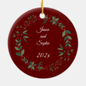 私たちの初めてのクリスマス結婚した写真クリスマスツリー セラミックオーナメント (裏面)