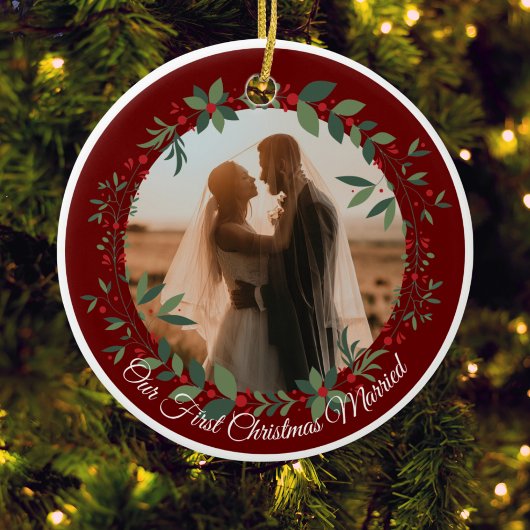 私たちの初めてのクリスマス結婚した写真クリスマスツリー セラミックオーナメント