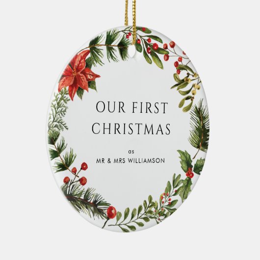 私たちの初めてのクリスマス結婚した写真植物学 セラミックオーナメント (右)
