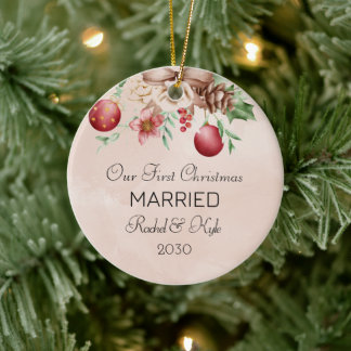 私たちの初めてのクリスマス結婚した婚約したフローラ セラミックオーナメント