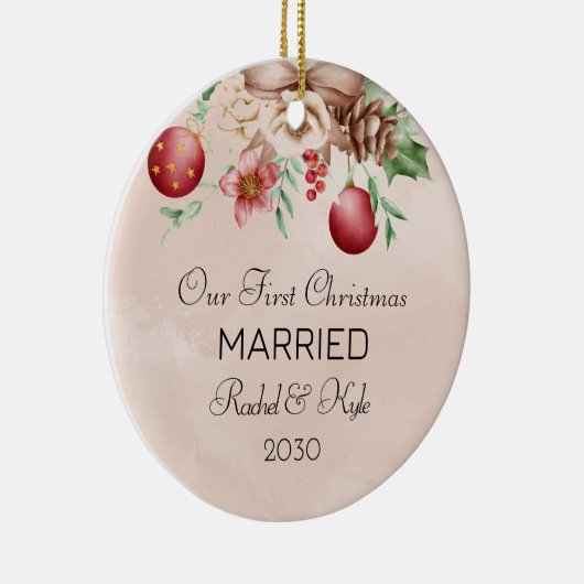 私たちの初めてのクリスマス結婚した婚約したフローラ セラミックオーナメント (右)