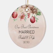 私たちの初めてのクリスマス結婚した婚約したフローラ セラミックオーナメント (左)