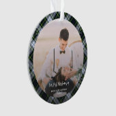私たちの初めてのクリスマス結婚した2写真プレイドタータンチェック オーナメント (正面)