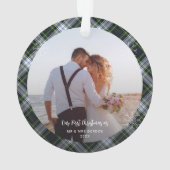 私たちの初めてのクリスマス結婚した2写真プレイドタータンチェック オーナメント (裏面)
