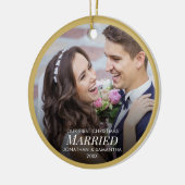 私たちの初めてのクリスマス結婚した2写真金ゴールドクリスマス セラミックオーナメント (左)